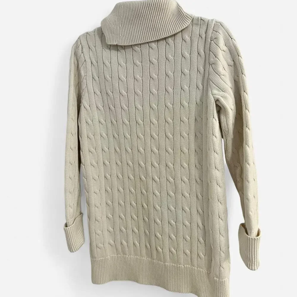 Vintage Polo Ralph Lauren Sport Cream Turtleneck Cable Knit Sweater - Picture 7 of 8